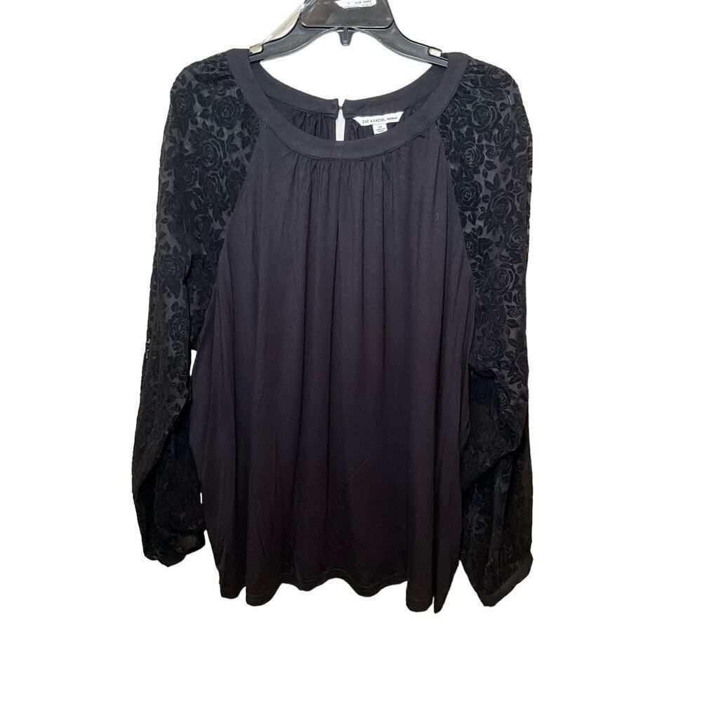 Zac & Rachel‎ Top Women's 2X Black Rayon Stretch Pleated Keyhole Back Motorcycle